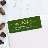 MERRY Script Gouden Folie Groen Kerstmis Adres Etiket