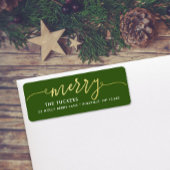 MERRY Script Gouden Folie Groen Kerstmis Adres Etiket
