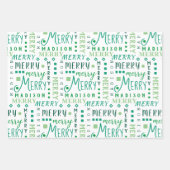 MERRY Script Green op White 4-fotokerstmis Inpakpapier Vel (Voorkant 3)