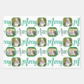 MERRY Script Green op White 4-fotokerstmis Inpakpapier Vel (Voorkant)