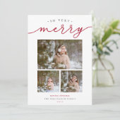 Merry Script | Holiday Photo Collage Card Feestdagenkaart (Staand voorkant)