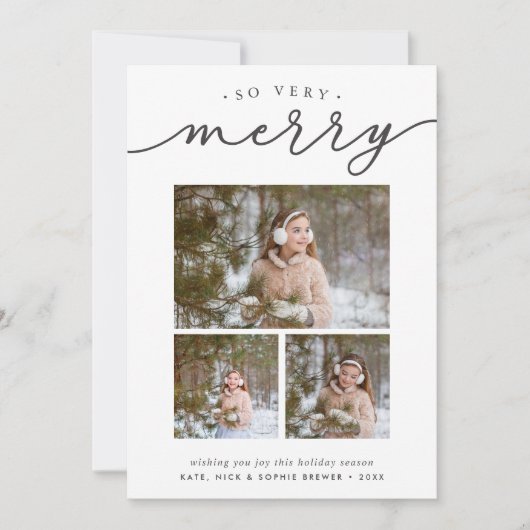 Merry Script | Holiday Photo Collage Card Feestdagenkaart (Voorkant)
