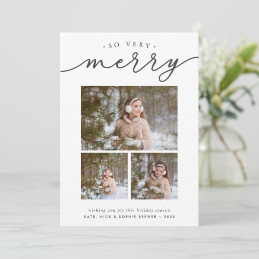 Merry Script | Holiday Photo Collage Card Feestdagenkaart (Staand voorkant)