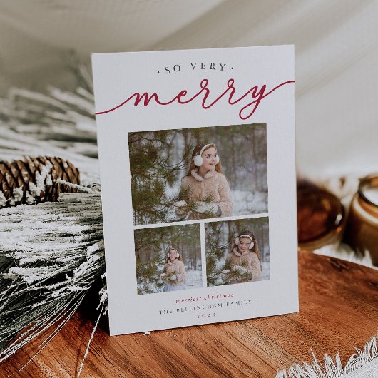 Merry Script | Holiday Photo Collage Card Feestdagenkaart