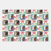 MERRY-script kleurig voor witte 4-fotokerstmis Inpakpapier Vel (Voorkant 2)
