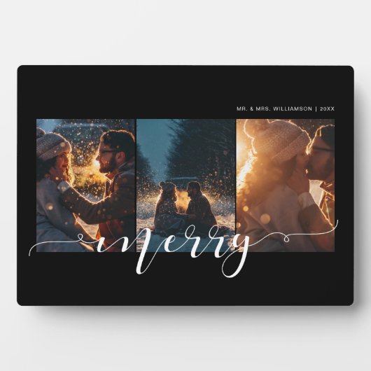 Merry Script Koppel Drie Foto Lay-out Aandenken Fotoplaat (voorkant)