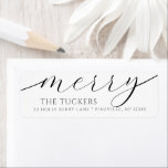 MERRY Script Modern Christmas Retouradres Etiket<br><div class="desc">Dit eenvoudige ontwerp is voorzien van de feestelijke begroeting "vrolijk" in een script lettertype. Klik op de knop aanpassen voor meer flexibiliteit bij het wijzigen/toevoegen van tekst/foto's en ontwerpelementen! Variaties van dit ontwerp en coördinerende producten zijn beschikbaar in onze winkel, zazzle.com/store/doodlelulu. Neem contact met ons op als u dit ontwerp...</div>