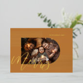 Merry Script Modern Stripe Photo Arch Lijst Yellow Folie Feestdagenkaart (Staand Voorkant)