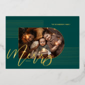 Merry Script Modern Stripes Photo Arch Lijst Green Folie Feestdagenkaart (Voorkant)