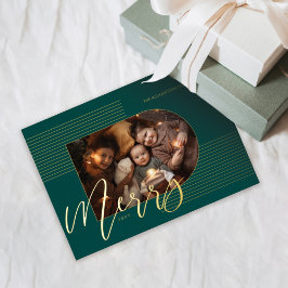 Merry Script Modern Stripes Photo Arch Lijst Green Folie Feestdagenkaart