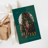 Merry Script Modern Stripes Photo Arch Lijst Green Folie Feestdagenkaart
