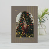 Merry Script Modern Stripes Photo Arch Lijst Grey Folie Feestdagenkaart (Staand Voorkant)