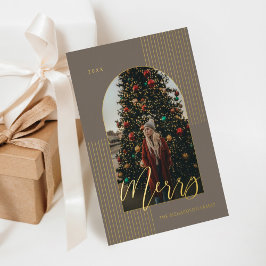 Merry Script Modern Stripes Photo Arch Lijst Grey Folie Feestdagenkaart