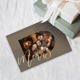 Merry Script Modern Stripes Photo Arch Lijst Grey Folie Feestdagenkaart