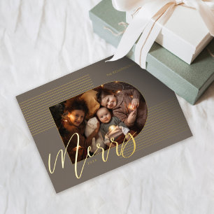 Merry Script Modern Stripes Photo Arch Lijst Grey Folie Feestdagenkaart