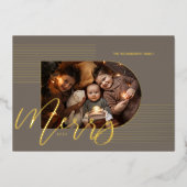 Merry Script Modern Stripes Photo Arch Lijst Grey Folie Feestdagenkaart (Voorkant)