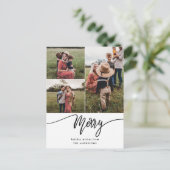 Merry Script Moderne Familie Foto Vakantie Briefkaart (Staand voorkant)