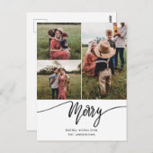 Merry Script Moderne Familie Foto Vakantie Briefkaart (Voorkant / Achterkant)