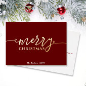 MERRY Script op donkerrood kerstgoud Folie Feestdagenkaart