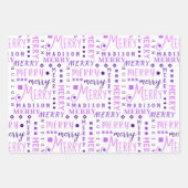 MERRY Script Paars op White 4-fotokerstmis Inpakpapier Vel (Voorkant 3)