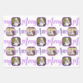 MERRY Script Paars op White 4-fotokerstmis Inpakpapier Vel (Voorkant)