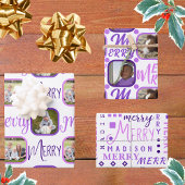 MERRY Script Paars op White 4-fotokerstmis Inpakpapier Vel