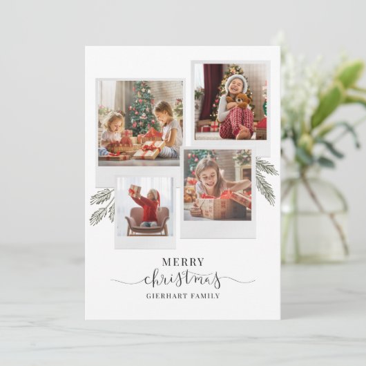 Merry Script Photo Collage Kerstcollage Feestdagenkaart (Staand voorkant)