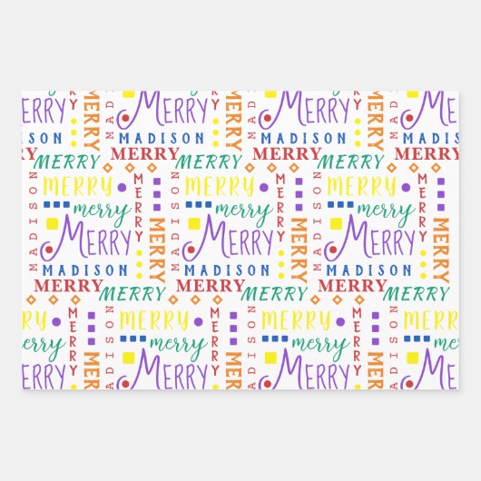 MERRY Script Rainbow op White 4 FotoKerstmis Inpakpapier Vel (Voorkant 3)