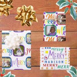 MERRY Script Rainbow op White 4 FotoKerstmis Inpakpapier Vel