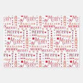 MERRY Script Red op White 4-foto-kerstkaart Inpakpapier Vel (Voorkant 3)