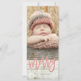 Merry Script Roos Gold Foil Rustic Wood Foto Feestdagenkaart