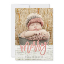 Merry Script Roos Gold Foil Rustic Wood Foto