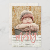 Merry Script Roos Gold Foil Rustic Wood Foto Feestdagenkaart (Voorkant / Achterkant)