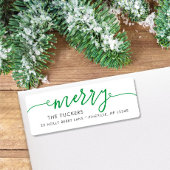 MERRY Script Simple Green Kerstreturn Address Etiket