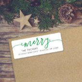 MERRY Script Simple Green Kerstreturn Address Etiket