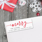 MERRY Script Simple Red kerstreturn Address Etiket