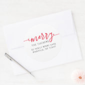 MERRY Script Simple Red kerstreturn Address Ronde Sticker (Envelop)