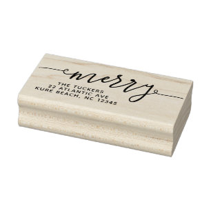 MERRY Script Simple Red kerstreturn Address Rubberstempel