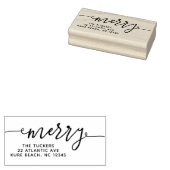 MERRY Script Simple Red kerstreturn Address Rubberstempel (Gestempeld)