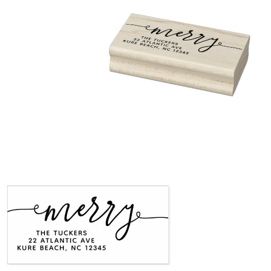 MERRY Script Simple Red kerstreturn Address Rubberstempel (Gestempeld)