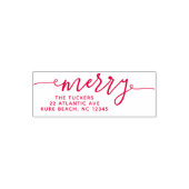 MERRY Script Simple Red kerstreturn Address Zelfinktende Stempel (Design)