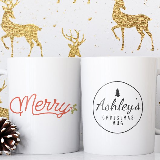 Merry Script Typografie Kerst Gepersonaliseerd Grote Koffiekop