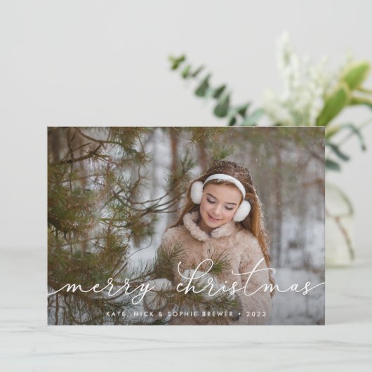 Merry Script | Vakantieknopkaart Feestdagenkaart (Staand voorkant)