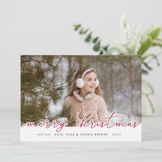 Merry Script | Vakantieknopkaart Feestdagenkaart (Staand voorkant)