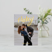 Merry Scripted Golden Wreath foto Kerstmis Folie Feestdagen Briefkaart (Staand Voorkant)