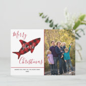 Merry Shark Christmas geplakt rood wit foto Feestdagenkaart (Staand voorkant)