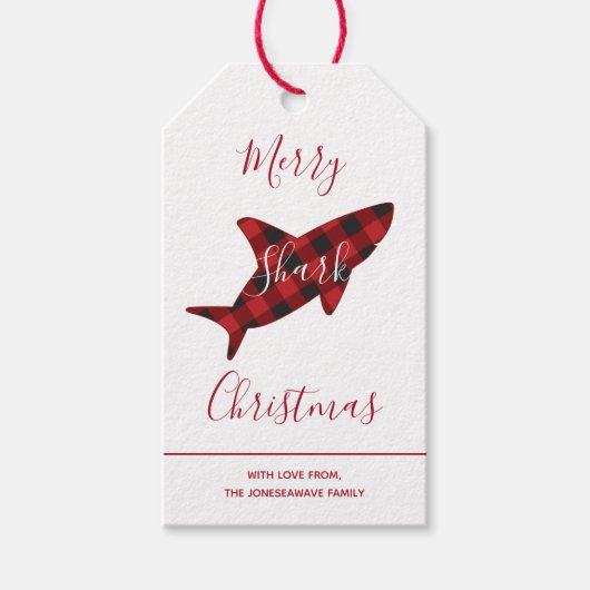 Merry Shark Christmas Red Plaxed Script Cadeaulabel (Voorkant)