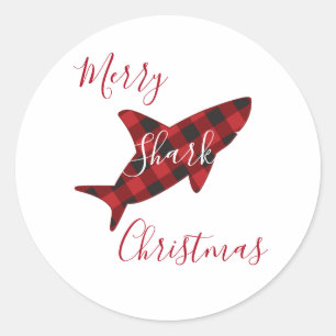 Merry Shark Christmas Red Plaxed Script Ronde Sticker