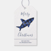 Merry Shark met kerstblauw spelscript Cadeaulabel (Voorkant)