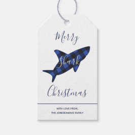 Merry Shark met kerstblauw spelscript Cadeaulabel